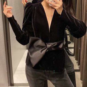 Zara Velvet Bow Blazer Jacket